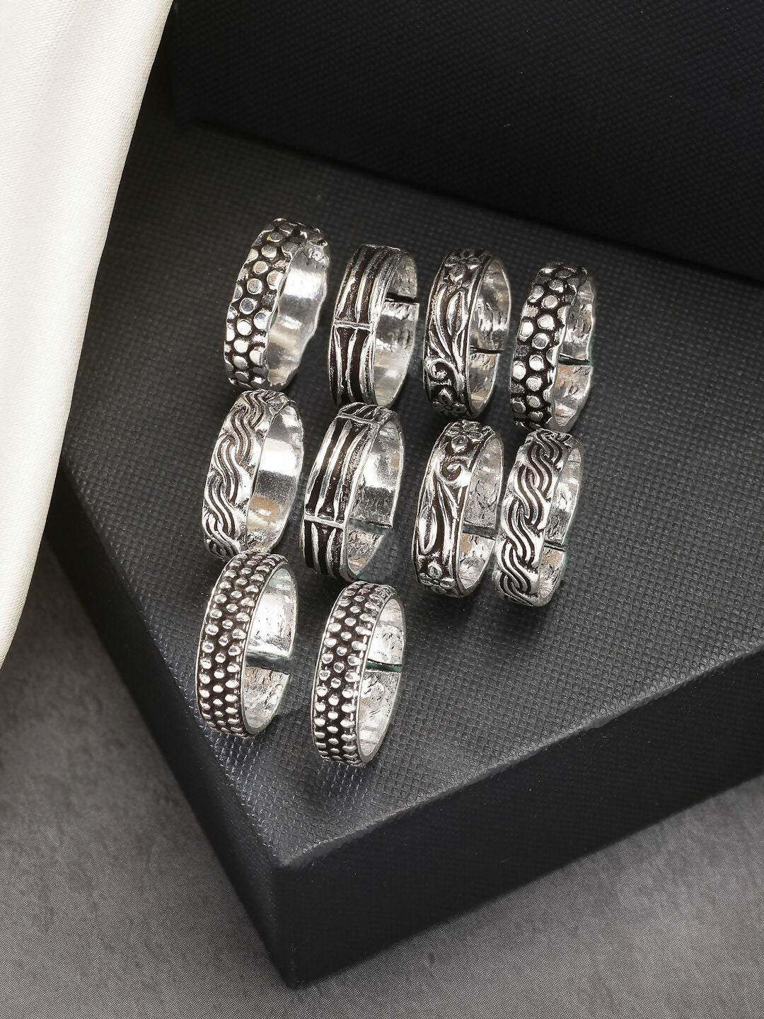 NVR Women's Set of 5 Silver-Plated German Silver Toe Ring | Swadesiicart