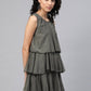 Ahalyaa Women Grey Chiffon Silver Glitter Printed Tiered Tunic | Swadesiicart