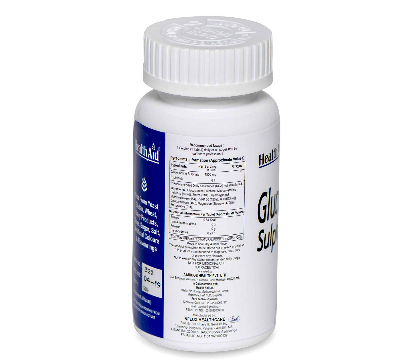 HealthAid Glucosamine Sulphate 2KCI 1500 mg Tablets - Swadesiicart