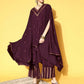 Ahalyaa Women Wine Colour Crepe Gold Glitter Print Kurta Palazzo Set | Swadesiicart