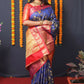 Jyoti Fashion Women's Blue Kanjivaram Silk Zari Woven Saree with Blouse | Swadesiicart