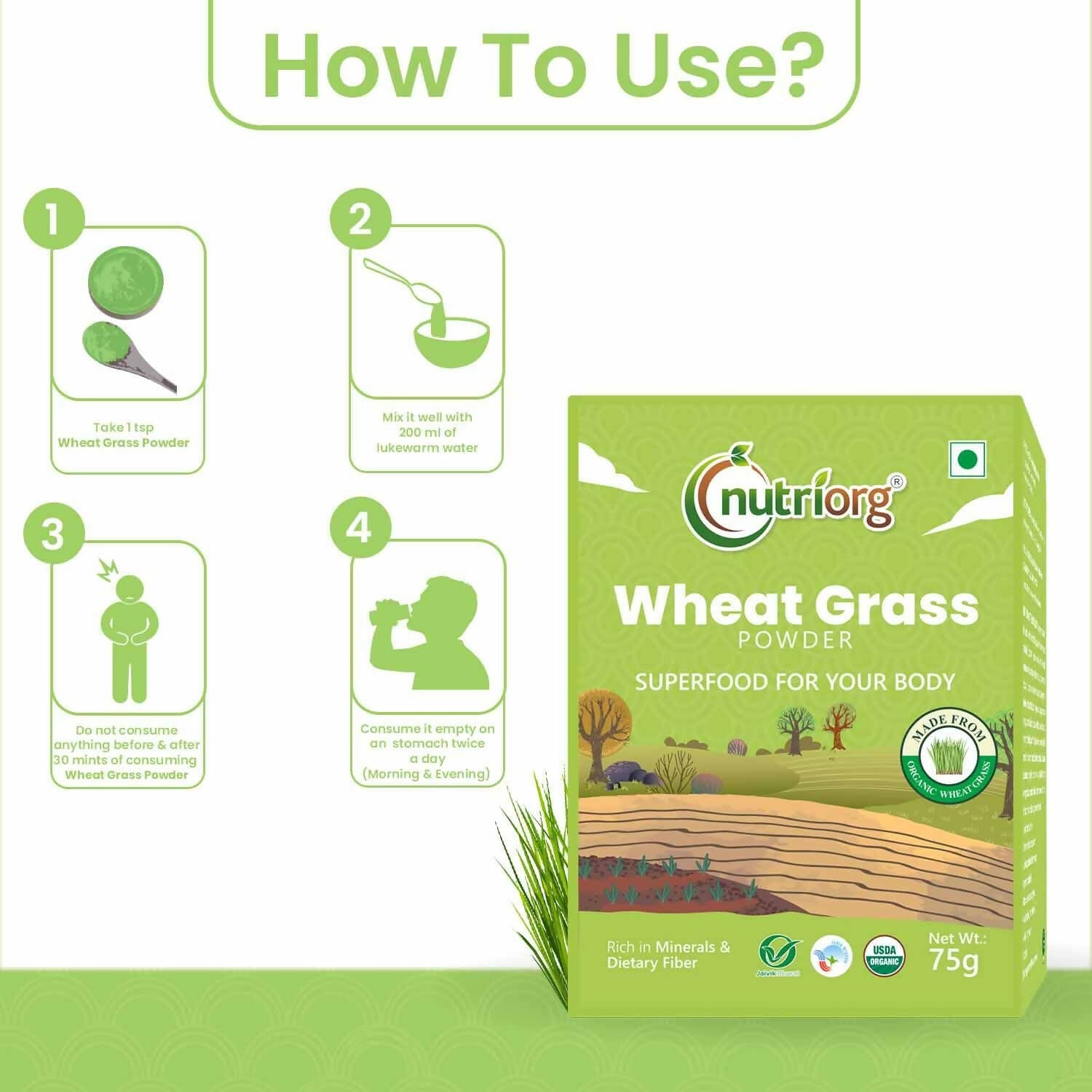 Nutriorg Certified Organic Wheatgrass Powder - Swadesiicart