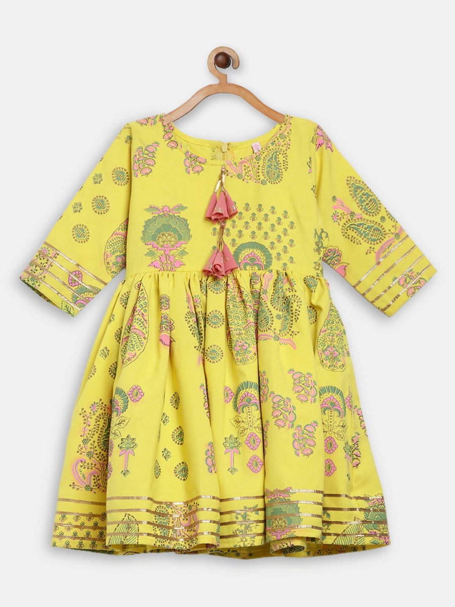 Ahalyaa Mustard Rayon Printed Kids Kurta Palazzo Sets For Kids For Girls | Swadesiicart
