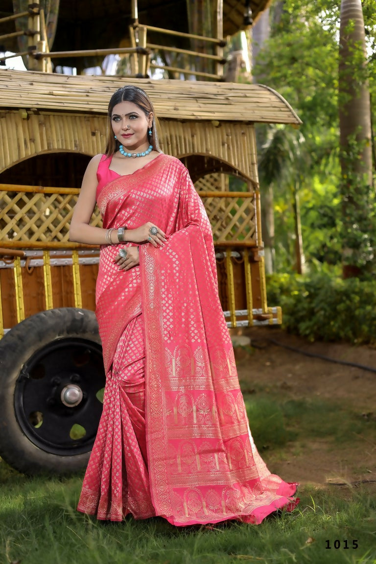 Partywear Designer Peach Banarasi Silk Fancy Saree - Starwalk | Swadesiicart