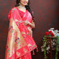 Lorenvalley Fashion Peach Soft Paithani Silk Woven Design Gold Zari Meenakari Weaving Saree - Swadesiicart