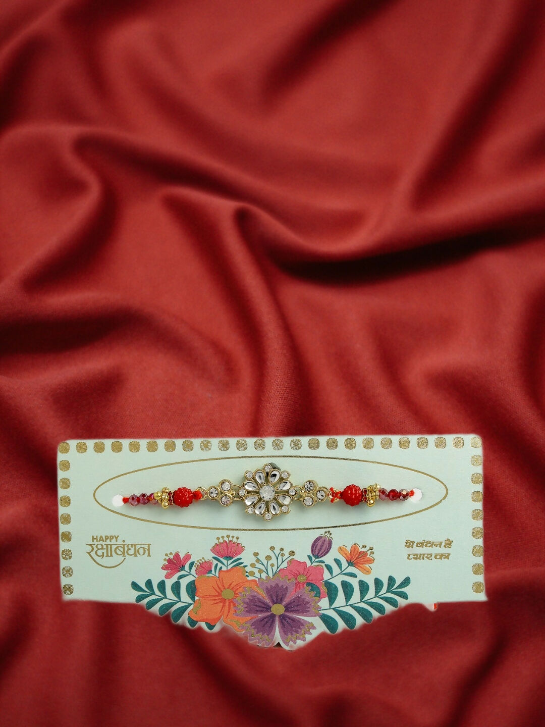 NVR Men Gold-Toned Stone-Studded Rakhi With Roli Chawal | Swadesiicart