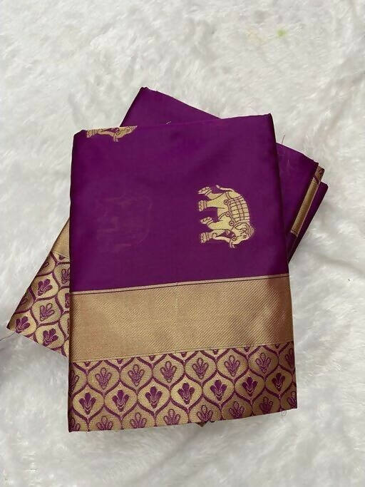 DEIANA'S Beautiful Designer Golden zari Soft Lichi Silk Saree - Purple - Swadesiicart