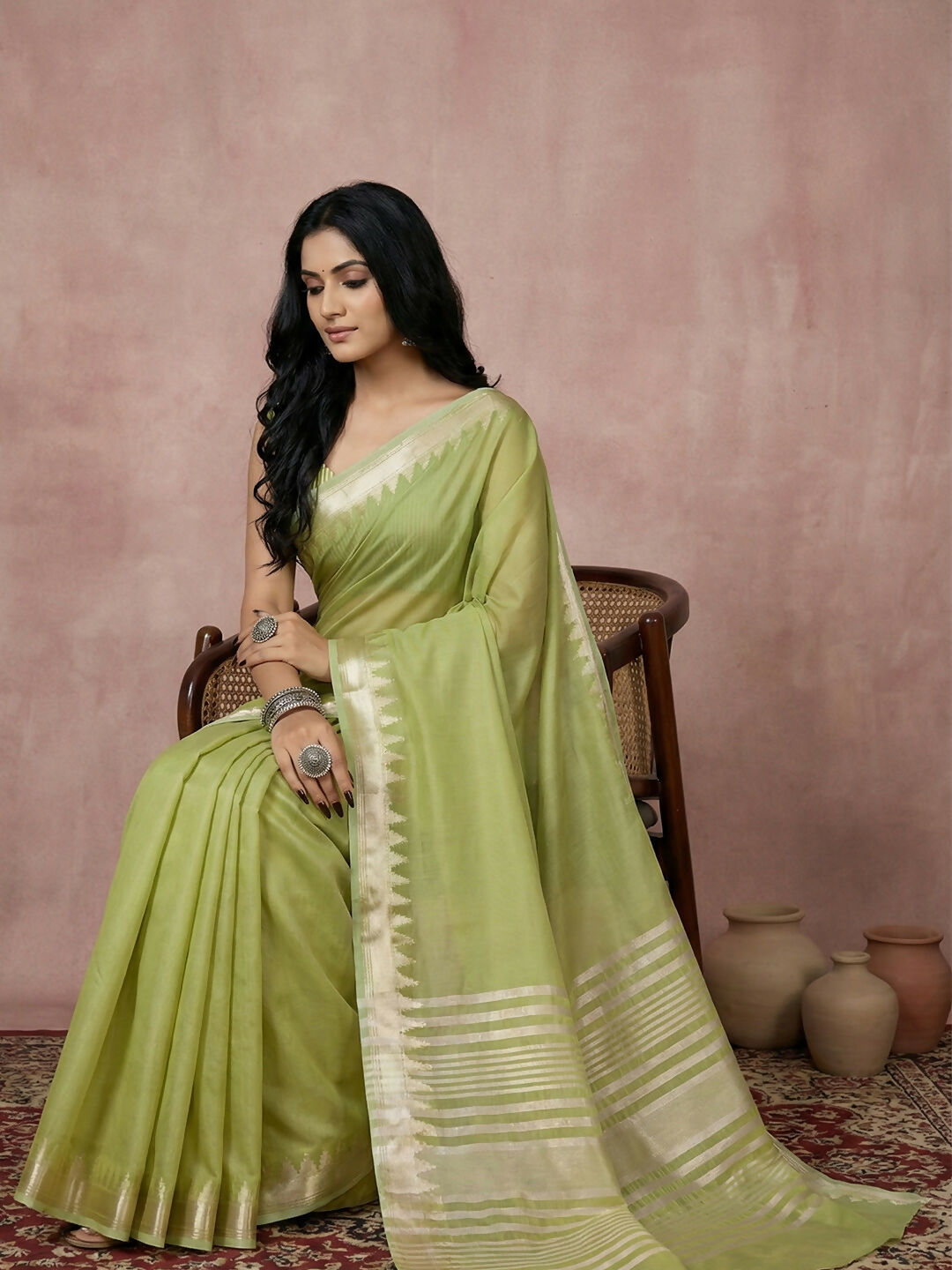 Shree Shyam Fashion Light Green Cotton Saree