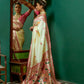Vishnu Weaves Women's Cream Paithani Silk Zari Woven Saree with Unstitched Blouse - Swadesiicart