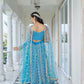 Aastha Fashion Sky Blue Butterfly Net White Cotton Thread Work And Sequence Work Embroidery Wedding Wear Lehenga Choli