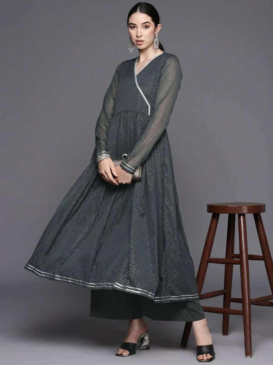 Ahalyaa Womens Kurta Set - Grey | Swadesiicart