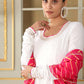 Pomcha Jaipur White Saadgi Pink Leheriya White Anarkali Set | Swadesiicart