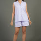 Breathables Women Cotton Night Suit Shirt And Shorts Co-Ord Set Notched Collar Lavender I Nightwear | Co-Ord Set | Lounge Wear Set I Solid Print