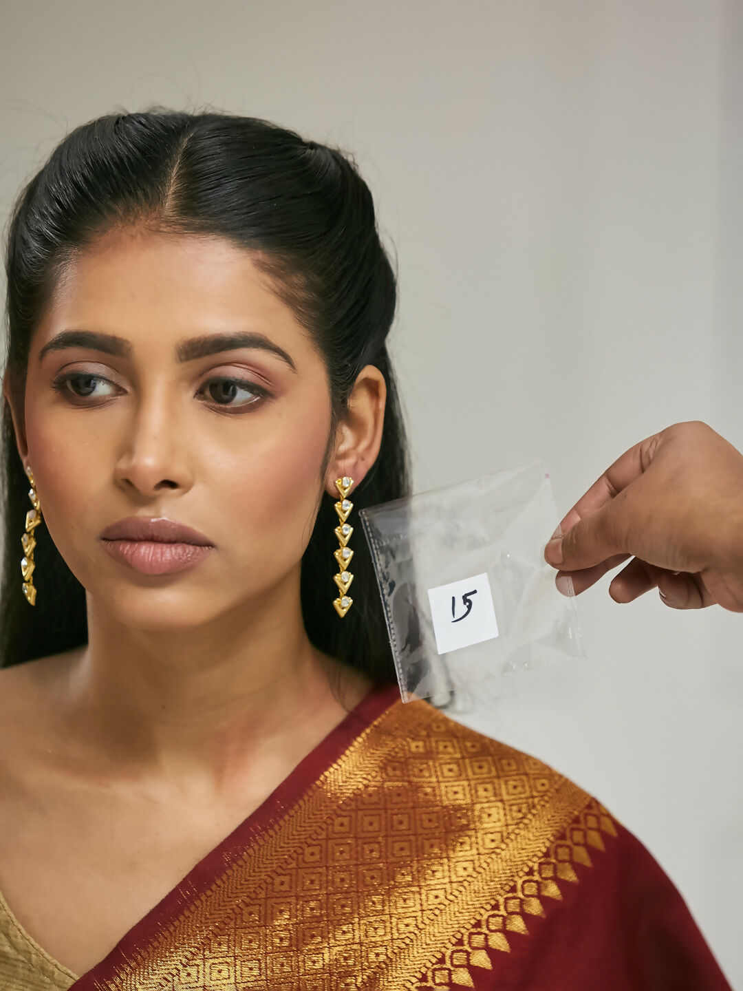 Nuyug 18K Gold-Plated Crystal Stone Studded Triangular Drop Sleek Earrings | Swadesiicart
