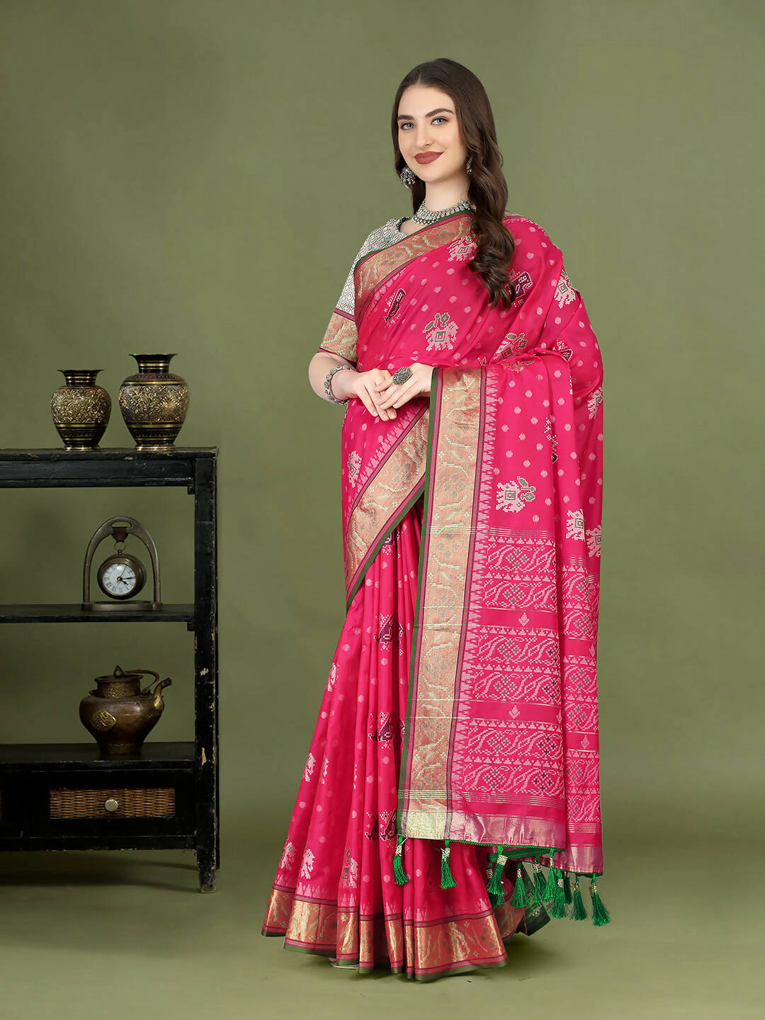 Lorenvalley Fashion Pink Patola Silk Woven Design Zari Meenakari Weaving Saree - Swadesiicart
