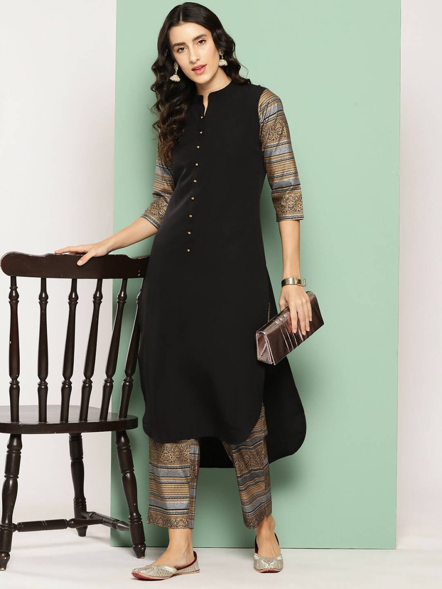 Ahalyaa Womens Kurta Set - Black | Swadesiicart