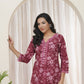 Vaasva Women Magenta Cotton Printed Straight Kurti With Pant | Swadesiicart