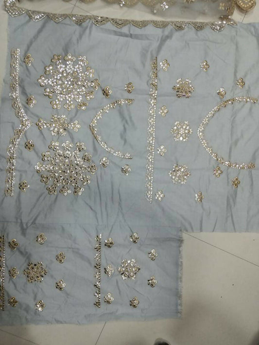 Jyoti Fashion Glamorous Grey Zari With Paper Mirror Embroidered Net Lehenga Choli with Dupatta