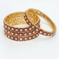 NVR Women's Set Of 4 Gold-Polished Red Kundan-Studded Traditional Bangles - Swadesiicart