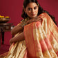 Joban Fashion Cream & Pink Plain With Weaving Border Banarasi Silk Sarees | Swadesiicart