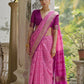 Vishnu Weaves Women's Pink Raw Silk Thread Ikkat Woven Saree with Blouse - Swadesiicart