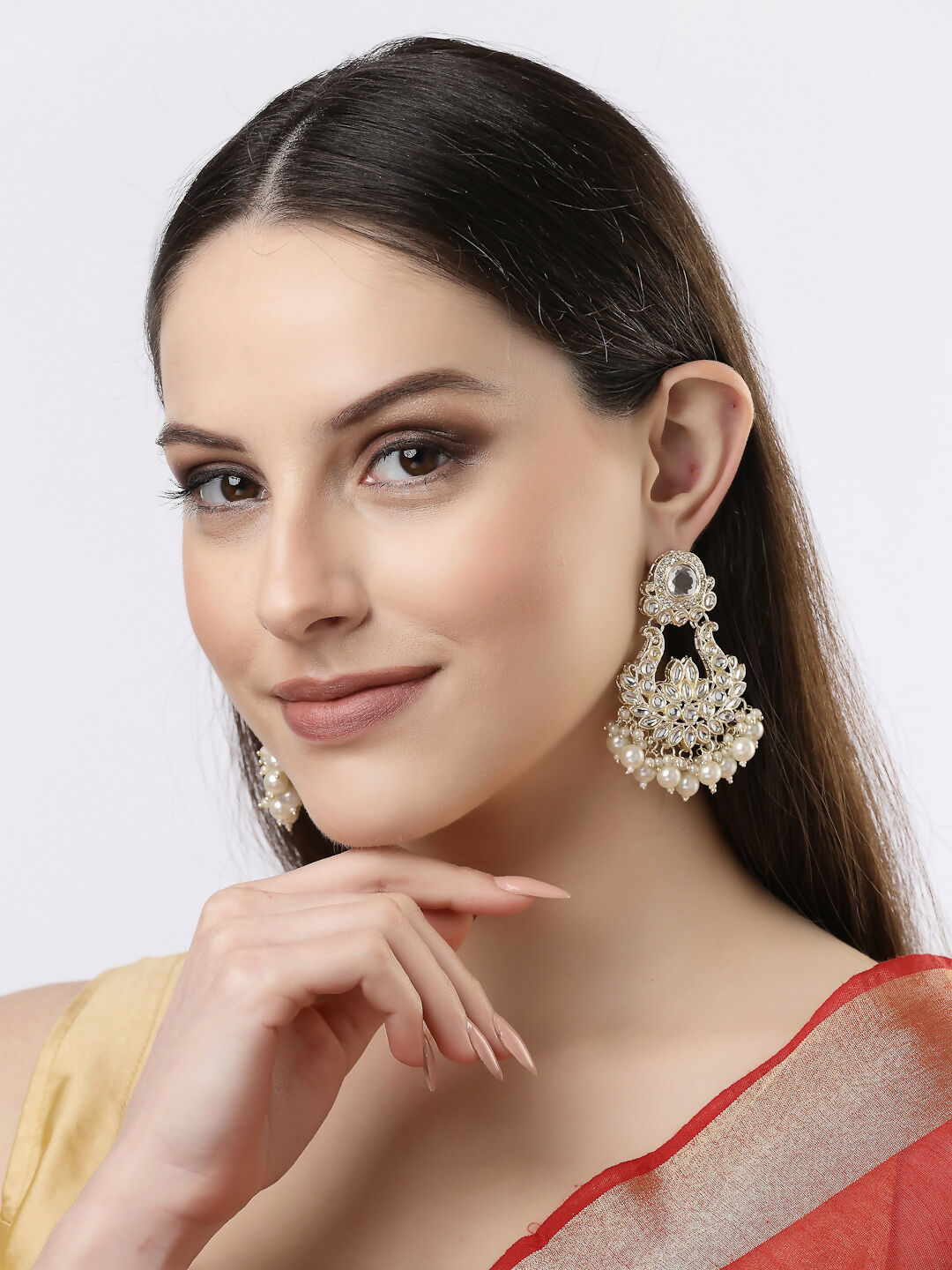 NVR Women Gold-Polished Kundan Chandbali Earrings | Swadesiicart