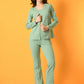 Myshka Women's Green Solid Coat With Trousers - Swadesiicart