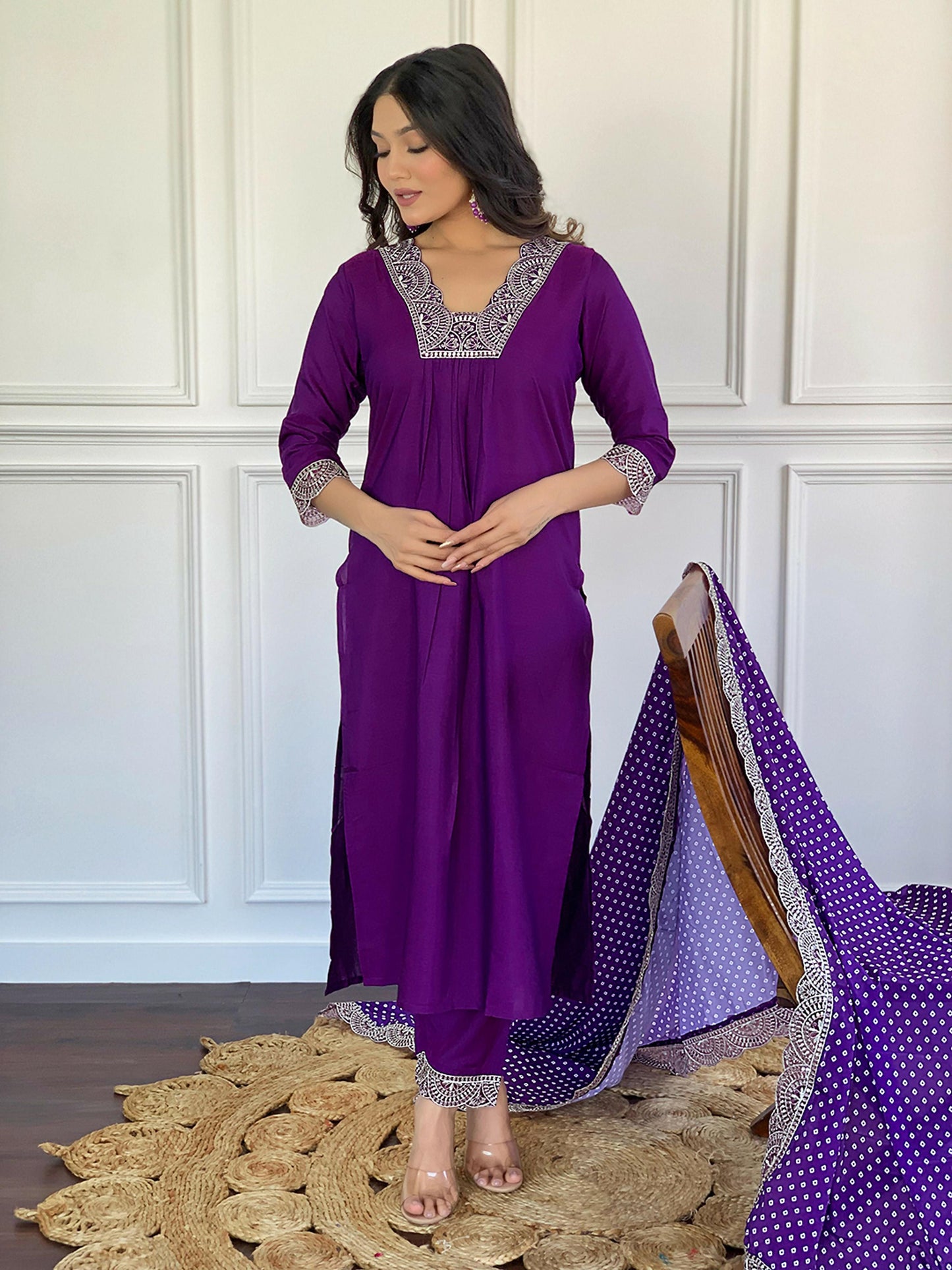 Partywear Designer ViscoseWine Stitched Suit With Dupatta - Tanisha | Swadesiicart
