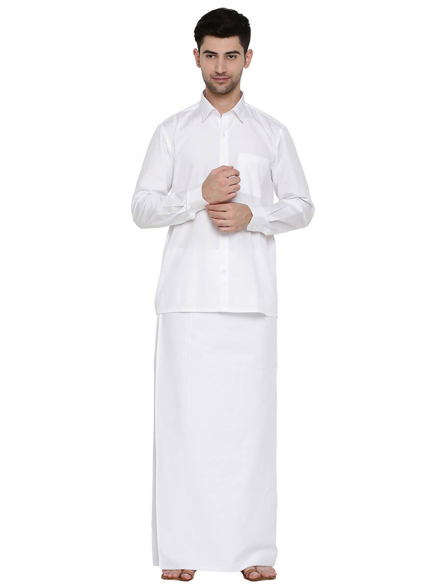 Ramraj Cotton Mens Full Sleeve Formal 100 % Cotton White Shirt | Swadesiicart