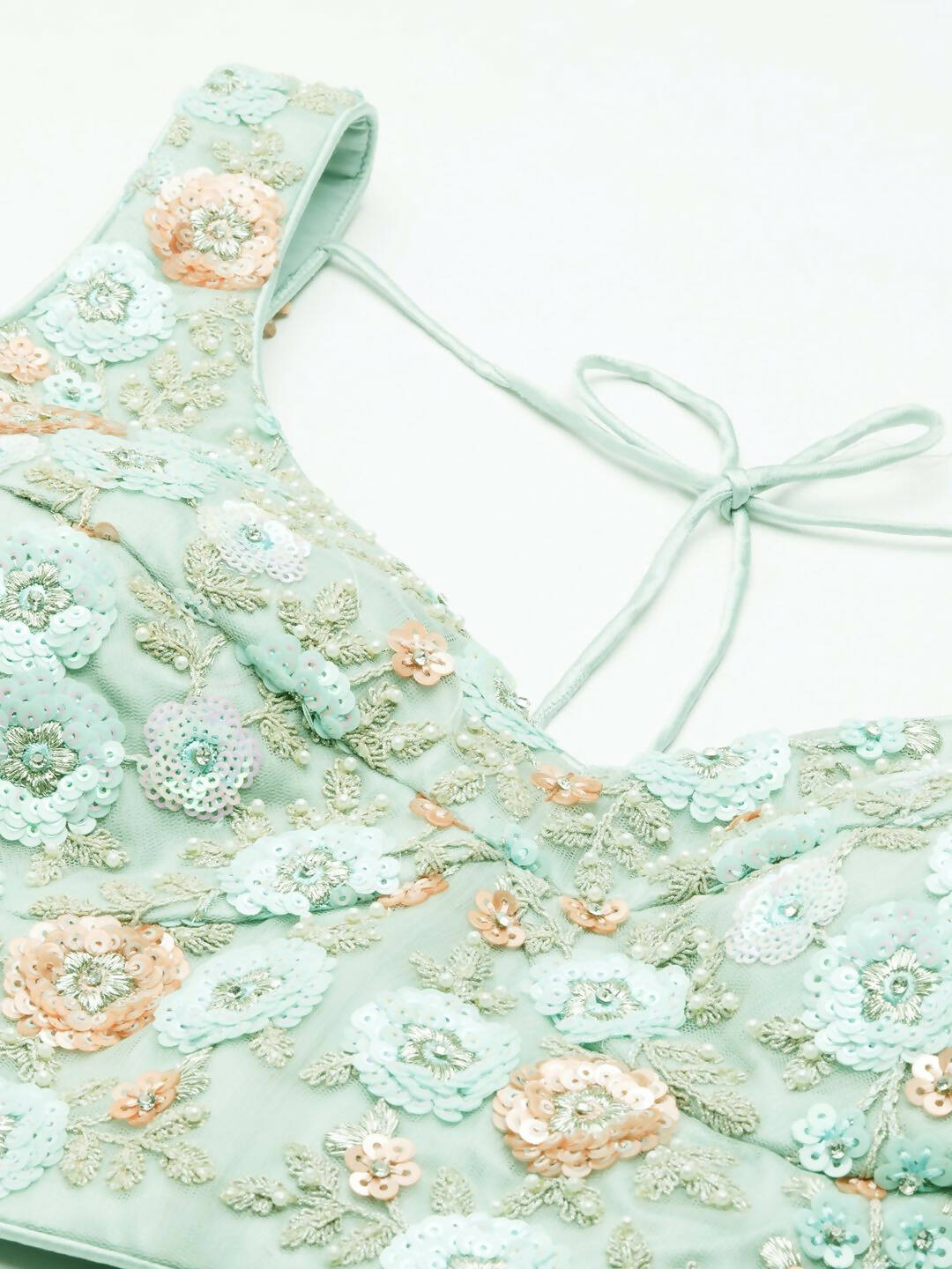 House of Panchhi Sea Green Net Sequins and Zarkan embroidery Lehenga choli & Dupatta | Swadesiicart