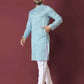 Anaita Sky Blue Solid Soft Jacquard Silk Straight Kurta