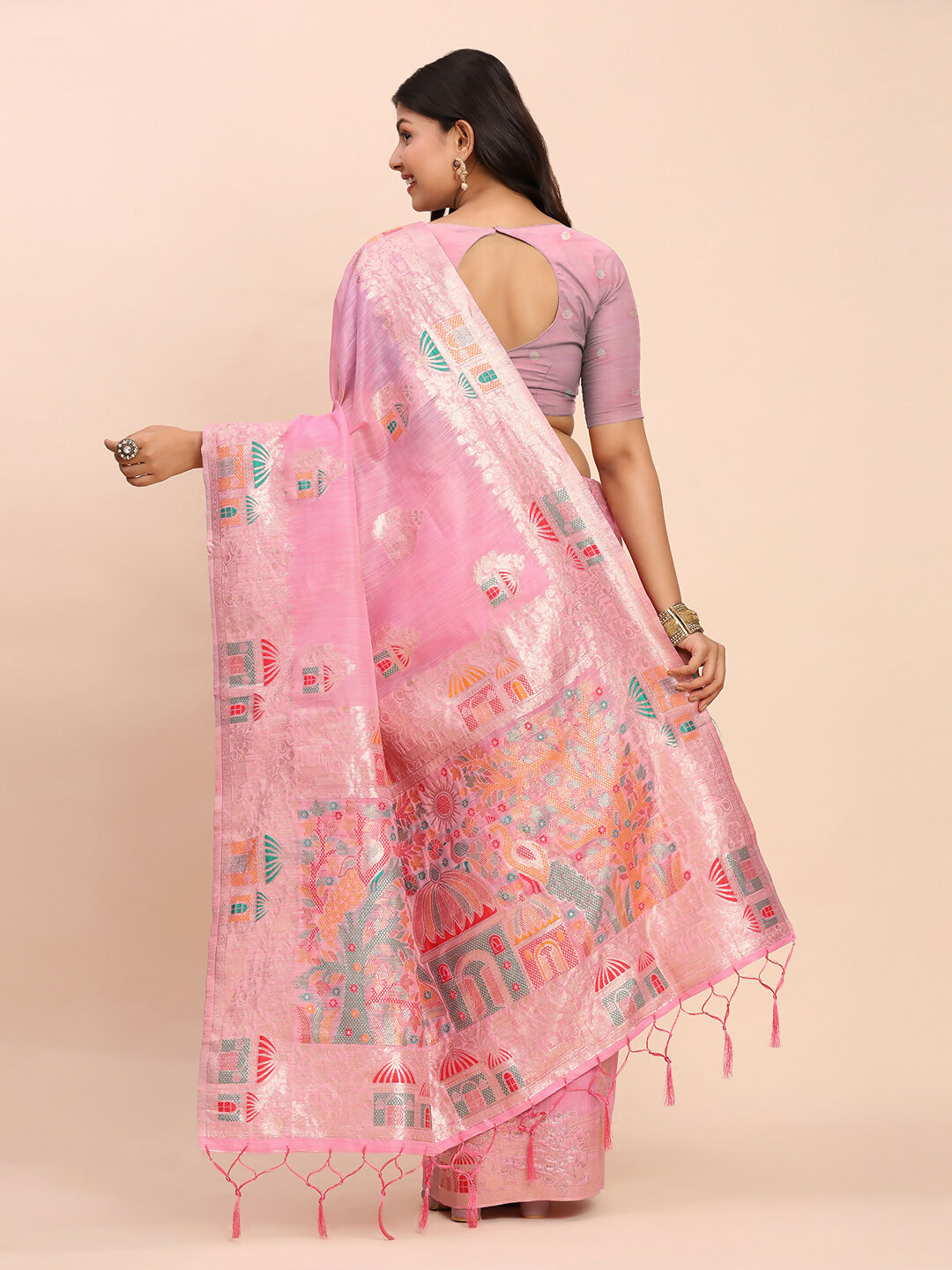 Shree Shyam Fashion Linen Cotton Pink Saree