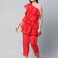 Ahalyaa Women Red Printed Layered Top with Trousers | Swadesiicart