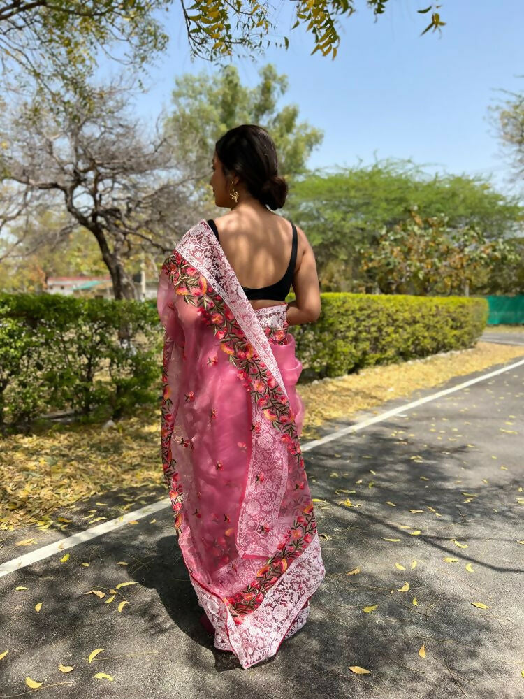 Vamsee Riddhi-Siddhi -1 Pink Organza Saree - Swadesiicart