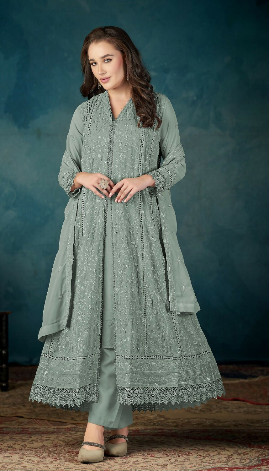 Anaita Sea Green Heavy Faux Georgette Stitched Suit with Embroidered Sequence Work