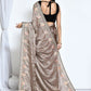 Brown Satin Silk Sequence Embroidered with Stone work Saree - Nimaya Benzy