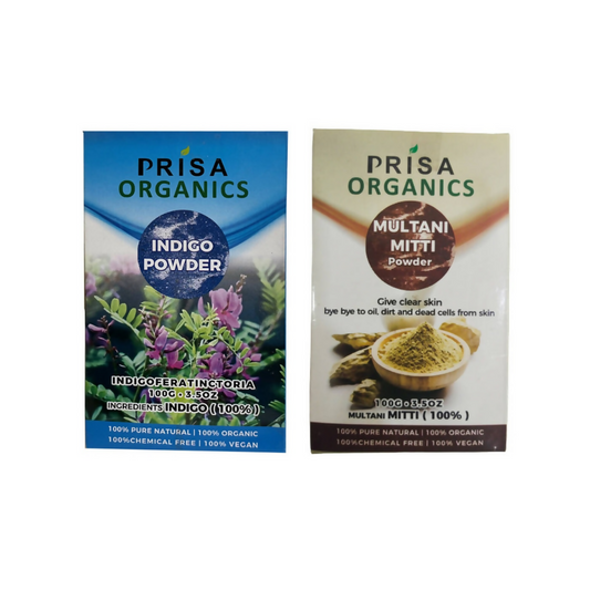 Prisa Organics Natural Indigo Powder and Multani Mitti Powder Combo - Swadesiicart
