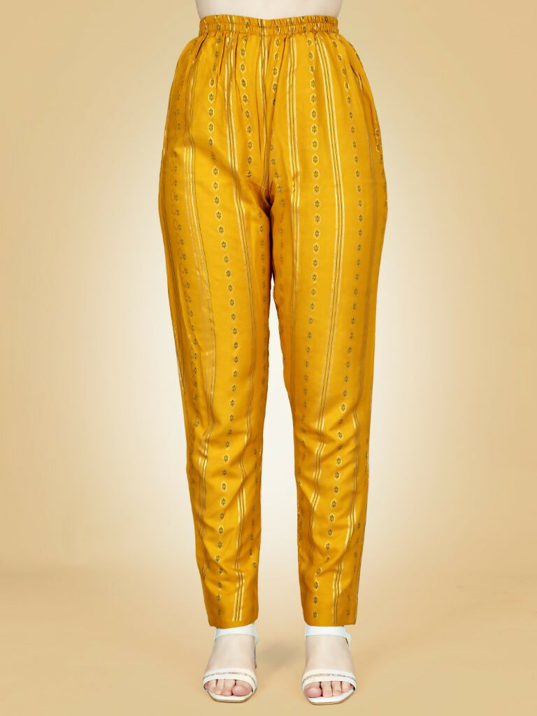 Jyoti Fashion Women's Yellow Viscose Rayon Embroidered Kurta Pant Set | Swadesiicart