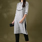 Anouk White Checked Mandarin Collar Pure Cotton Straight Kurta - Swadesiicart