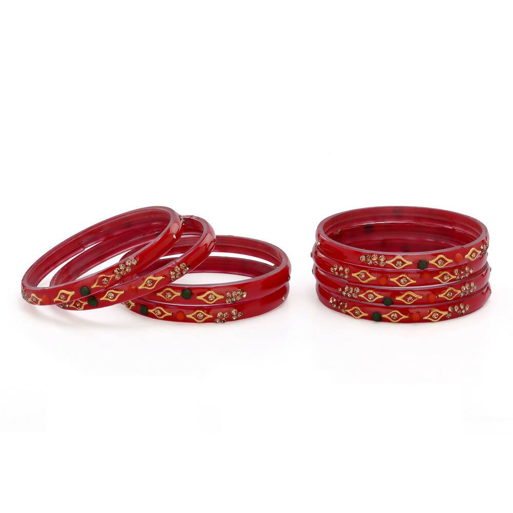 Afast Designer Fancy Party Bangle/ Kada Set, Red, Glass, Pack Of 8 - Afast Enterprises