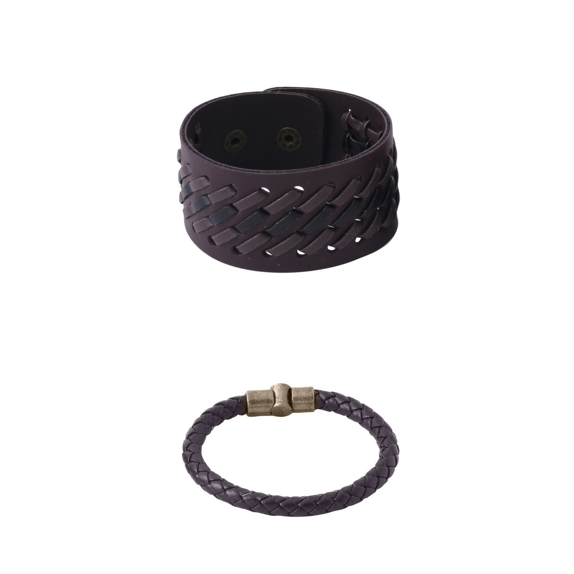 NVR Men's Set of 2 Brown Leather Bracelet - NR Retail-NVR