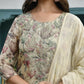 Vaasva Women's Cream Tissue Embroidered Suit Set With Solid Pant And Embroidered Dupatta | Swadesiicart