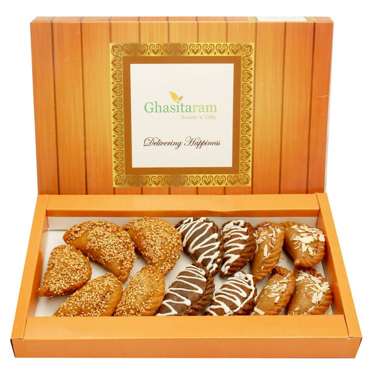 Ghasitaram Holi Sweets - Roasted Til/ Sesame, Traditional Gujiyas Box and Chocolate Gujiyas Box | Swadesiicart