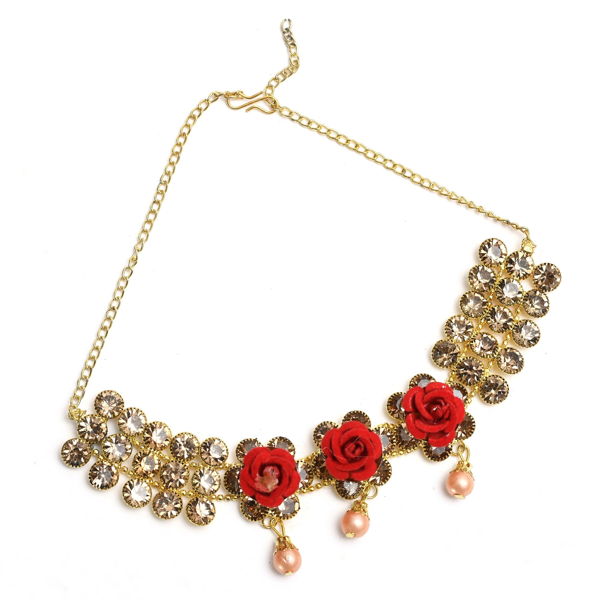 Mominos Fashion Johar Kamal Gold-Polished Brass Finish Stone/Pearls Choker For Women (Golden) | Swadesiicart