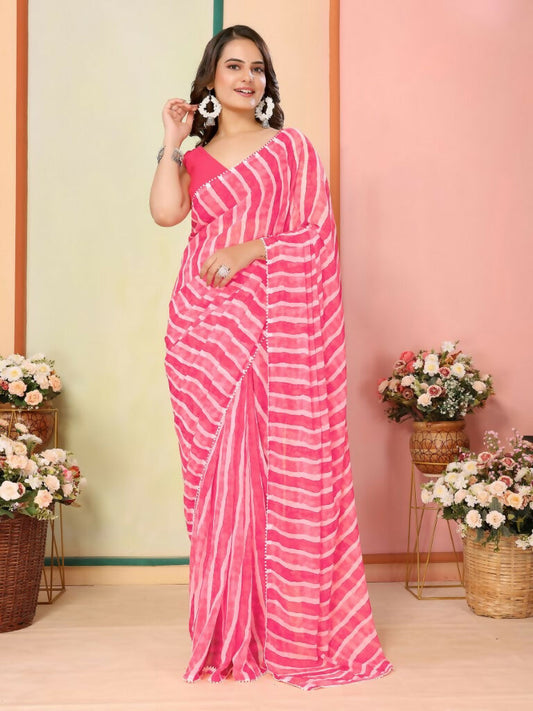 Pink Georgette Designer Printed Ready To Wear Saree - Elite | Swadesiicart