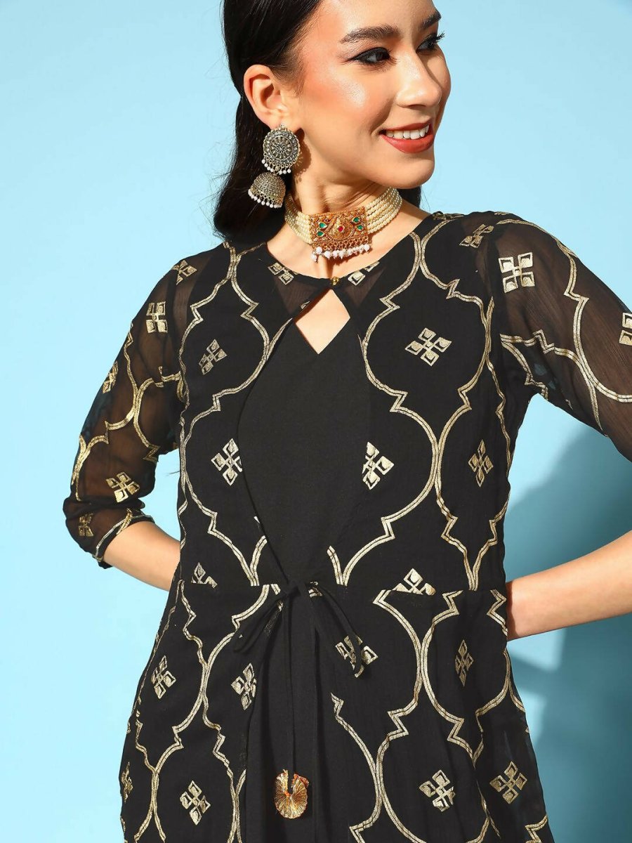 Ahalyaa Women's Olive Printed Jacket Style Dress | Swadesiicart