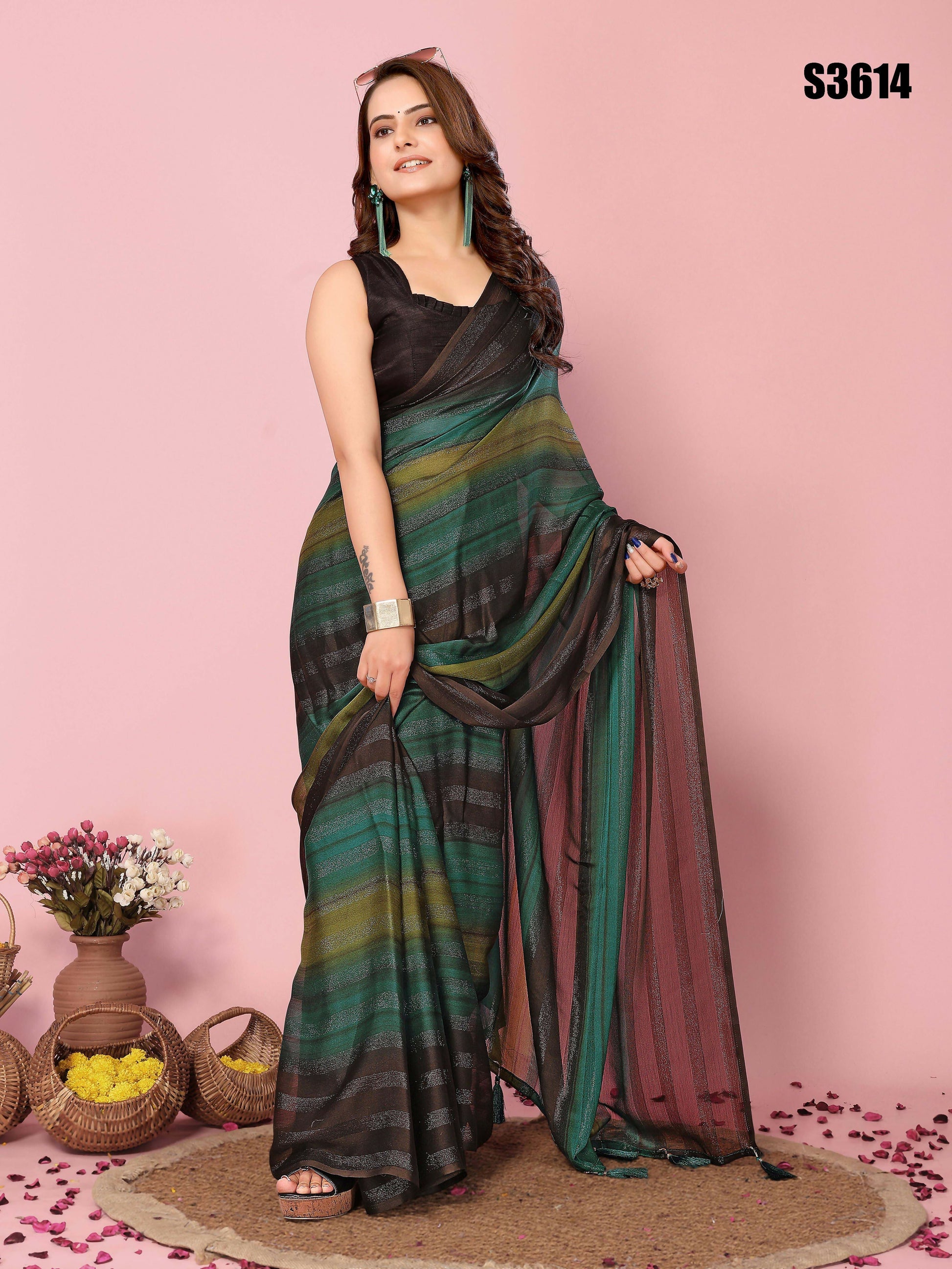 Attractive These Party Wear Ready To Wear Saree - Green | Swadesiicart