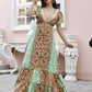Sea Green Rayon Foil Printed Long Dress - Michan | Swadesiicart