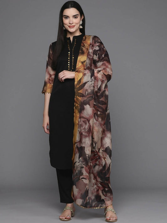 Ahalyaa Women Regular Sequinned Kurta with Trousers & With Dupatta - Black Color | Swadesiicart