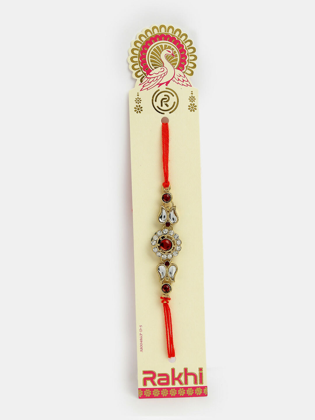NVR Men Gold-Toned Stone-Studded Rakhi With Roli Chawal | Swadesiicart